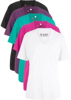 Lot De 5 T-shirts Longs Amples Col En V, Manches Courtes -Libre Mode Winkel 19022099 h67eJhIL