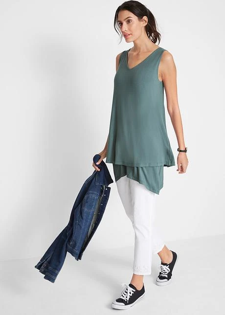 Top Long Double épaisseur à Col V Et Base à Pans 4 Top Long Double épaisseur à Col V Et Base à Pans - Afbeelding 4