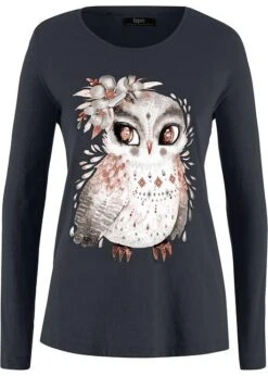 T-shirt Manches Longues En Coton à Imprimé Hibou