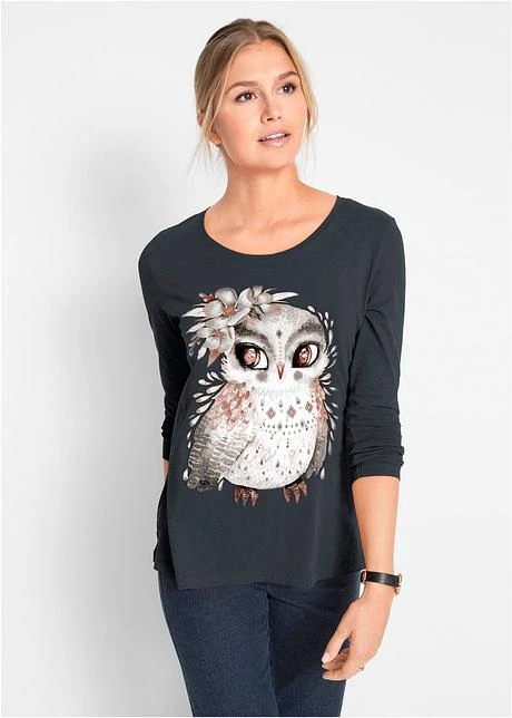 T-shirt Manches Longues En Coton à Imprimé Hibou 2 T-shirt Manches Longues En Coton à Imprimé Hibou - Afbeelding 2