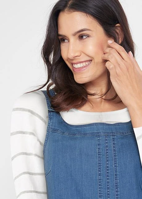 Robe En Jean Coton Avec Bretelles De Salopette, Longueur Genou 5 Robe En Jean Coton Avec Bretelles De Salopette, Longueur Genou - Afbeelding 5