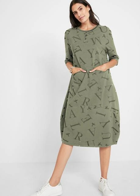 Robe Coton Ample Avec Poches, Mi-manches 2 Robe Coton Ample Avec Poches, Mi-manches - Afbeelding 2