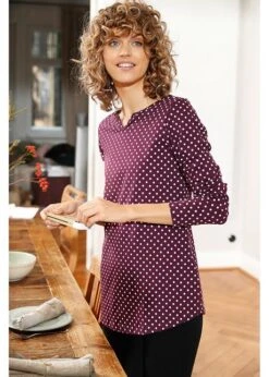 T-shirt Manches Longues à Pois Et Fentes Latérales -Libre Mode Winkel 20230380 Hz9rzl43