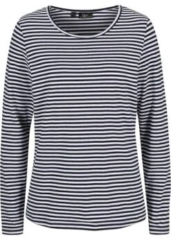 T-shirt Manches Longues à Encolure Ronde, Rayé