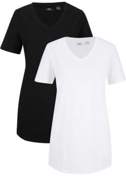 Lot De 2 T-shirts Longs Basiques Col V Et Manches Courtes -Libre Mode Winkel 21013256 lFqy7hn4