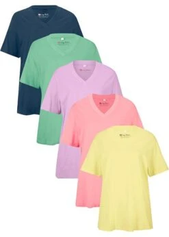 Lot De 5 T-shirts Longs Amples Col En V, Manches Courtes -Libre Mode Winkel 21020065 drRhRpNd