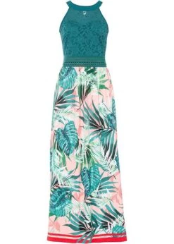 Robe Longue à Imprimé Et Dentelle