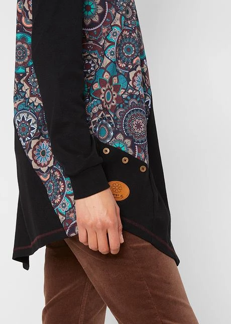 T-shirt à Capuche Avec Base à Pans Et Motif Patchwork, Manches Longues 6 T-shirt à Capuche Avec Base à Pans Et Motif Patchwork, Manches Longues - Afbeelding 6