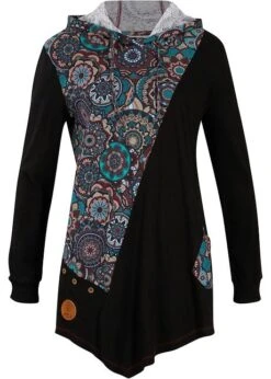 T-shirt à Capuche Avec Base à Pans Et Motif Patchwork, Manches Longues