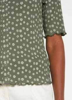 T-shirt Côtelé Avec Imprimé Floral, Mi-manches 10 T-shirt Côtelé Avec Imprimé Floral, Mi-manches -Libre Mode Winkel 21307943 JnvrblNS