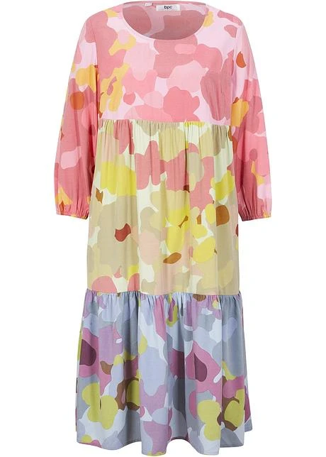 Robe-tunique Ample En Mélange Viscose Longueur Midi, Manches 7/8 1 Robe-tunique Ample En Mélange Viscose Longueur Midi, Manches 7/8