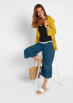 Pantalon En Lin à Empiècement Taille Confortable, Longueur 3/4 -Libre Mode Winkel 22082720 vFfvZpO4