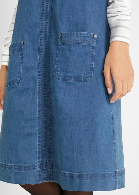 Robe En Jean Coton Avec Bretelles De Salopette, Longueur Genou 6 Robe En Jean Coton Avec Bretelles De Salopette, Longueur Genou - Afbeelding 6