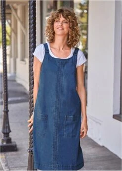 Robe En Jean Coton Avec Bretelles De Salopette, Longueur Genou 13 Robe En Jean Coton Avec Bretelles De Salopette, Longueur Genou -Libre Mode Winkel 22122463 bCmyViRP
