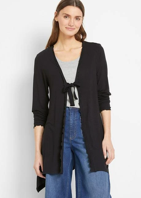 Long Gilet En Jersey Avec Bordure Ondulée 2 Long Gilet En Jersey Avec Bordure Ondulée - Afbeelding 2