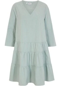 Robe-chemise Courte Finement Côtelée, Manches 3/4