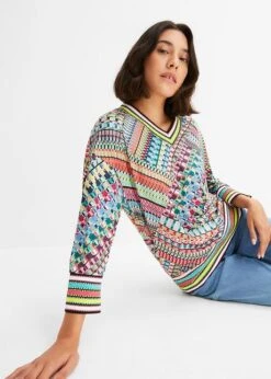 T-shirt Manches Longues à Mélange De Motifs -Libre Mode Winkel 23194947 ZvxjA6dn