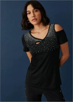 T-shirt à Application De Strass Et Découpes 13 T-shirt à Application De Strass Et Découpes -Libre Mode Winkel 23205105 bS9P546I