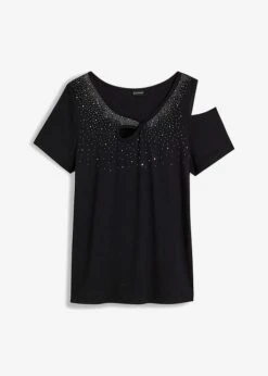 T-shirt à Application De Strass Et Découpes