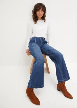 Jean Taille Moyenne, Jambe évasée, Avec Rivets -Libre Mode Winkel 23227861 1aukQwGG