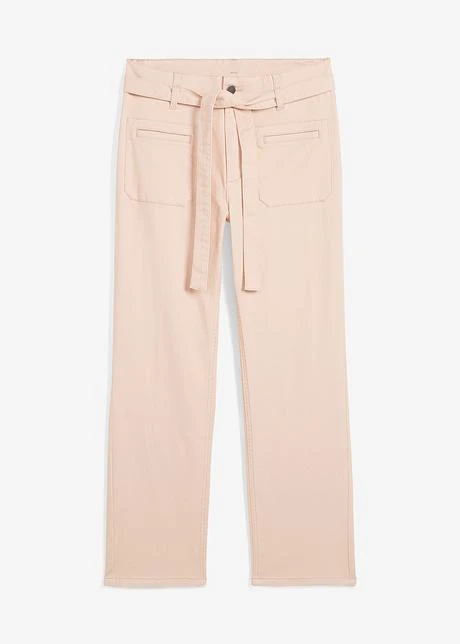 Pantalon En Twill Droit Avec Ceinture à Nouer 1 Pantalon En Twill Droit Avec Ceinture à Nouer