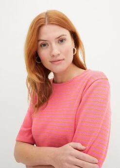 T-shirt Rayé à Demi-manches En Jersey Texturé -Libre Mode Winkel 23229766 GDVDu267