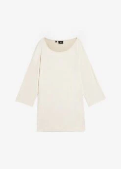 T-shirt En Viscose, Col Bateau, Manches 7/8 Et Longue Fente Sur Le Côté