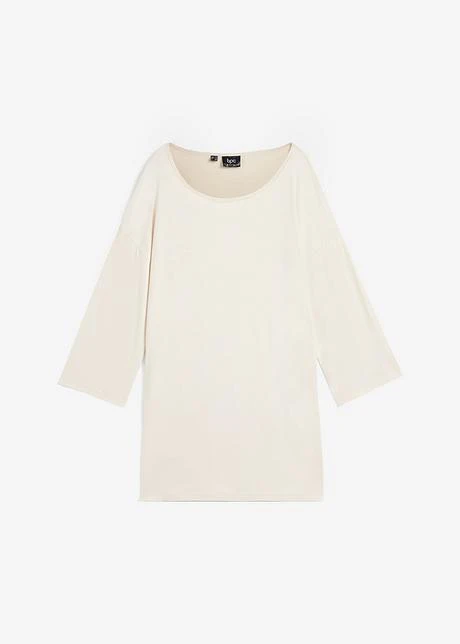 T-shirt En Viscose, Col Bateau, Manches 7/8 Et Longue Fente Sur Le Côté 1 T-shirt En Viscose, Col Bateau, Manches 7/8 Et Longue Fente Sur Le Côté