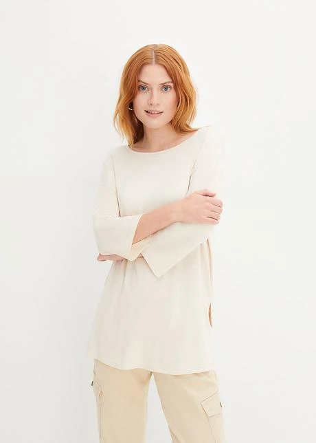 T-shirt En Viscose, Col Bateau, Manches 7/8 Et Longue Fente Sur Le Côté 2 T-shirt En Viscose, Col Bateau, Manches 7/8 Et Longue Fente Sur Le Côté - Afbeelding 2