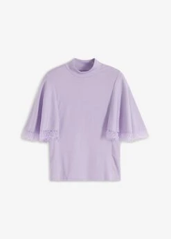 T-shirt Côtelé à Dentelle