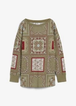 T-shirt Manches Longues Imprimé Patchwork, Manches Volantées